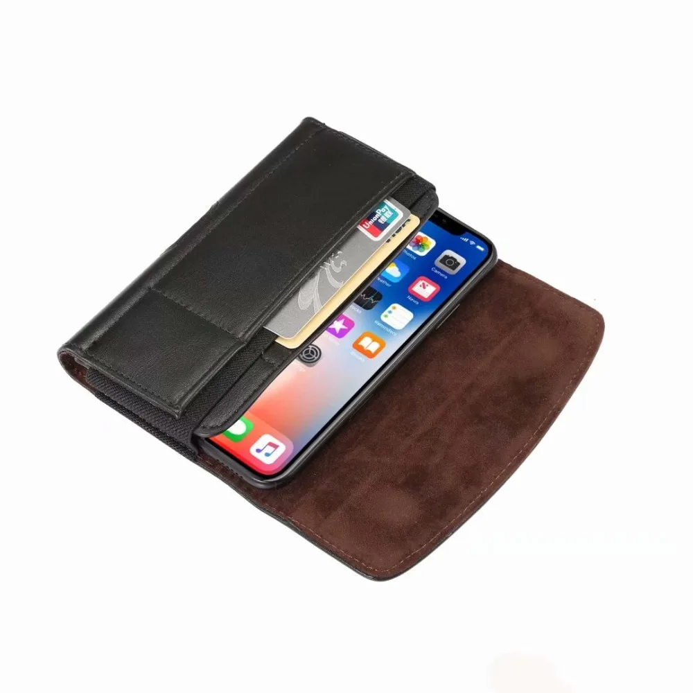 Universal Cell Phone Holster Case For iPhone Samsung Sony Premium Leather Pouch Case With Belt Clip And Card Holder