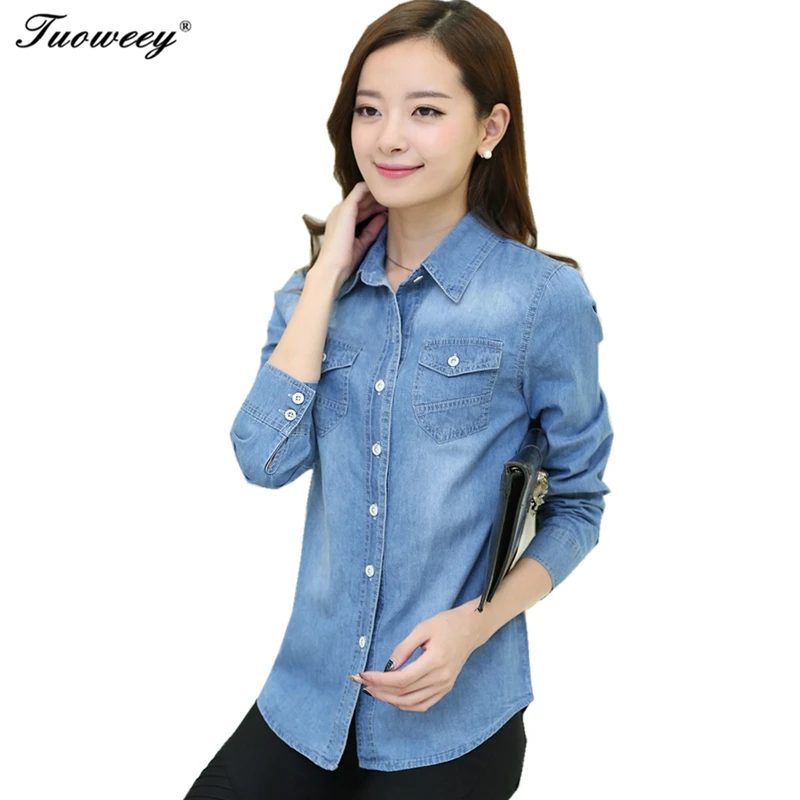 

2017 Spring style fashion plus size clothing large size long-sleeve denim shirt clothing female outerwear shirt jeans women 1190