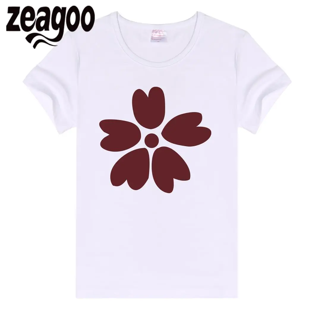 Zeagoo экипажа Повседневное Основные Обычная Для женщин шеи Slim Fit мягкий короткий рукав Футболка белая Leaf1