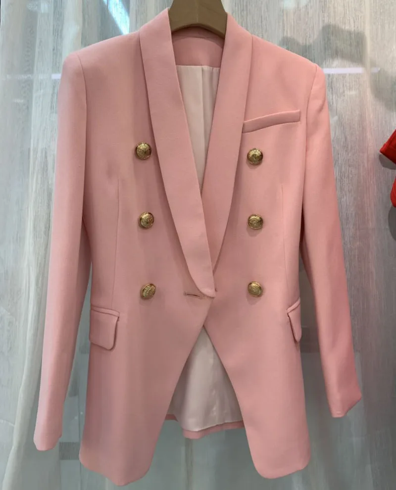 

TOP QUALITY Baby Pink Long Blazer Double Breasted Gold Button 3A class blazers Woman 2019 FASHION HOT SALE