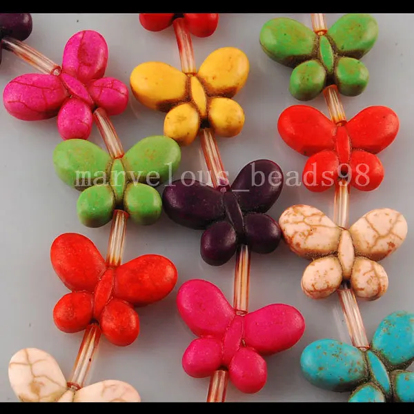 

Free Shipping Beautiful jewelry Multicolor Howlite Butterfly Loose Beads G5866