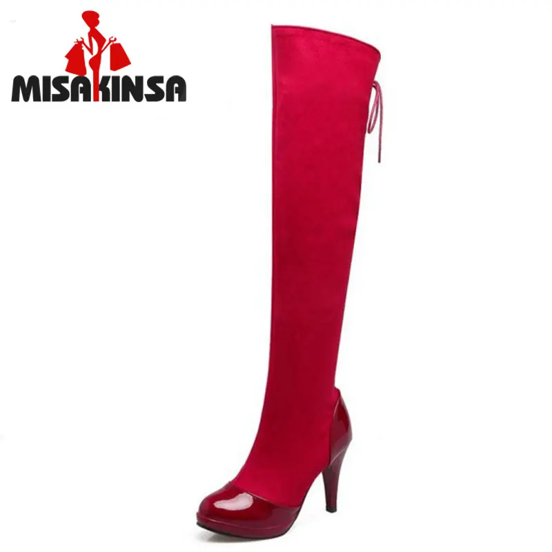

MISAKINSA Size 32-43 Ladies Sexy High Heels Over Knee Long Boots Women Round Toe Slip On Shoes Women Winter Warm Botas Footwear