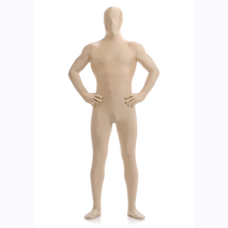 

Men's off-white Spandex Bodysuit Second Skin Lycra Unisex Full Body Zentai Suit Costume For Halloween Unitard Dancewear