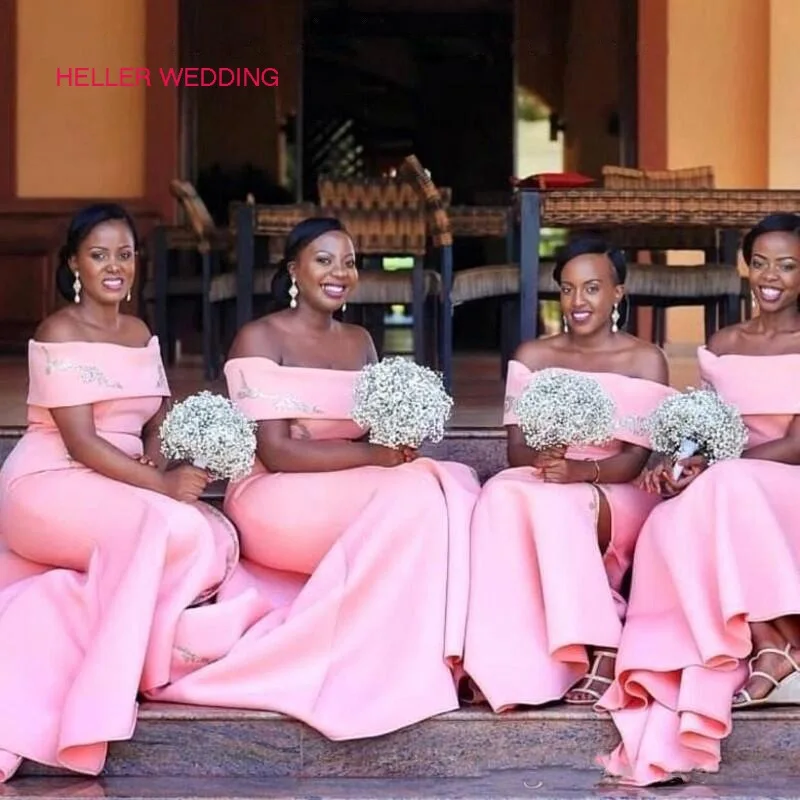 Африканские платья для подружек невесты с Боковым Разрезом, вырез лодочкой, розовые платья подружек невесты для свадьбы, женские платья