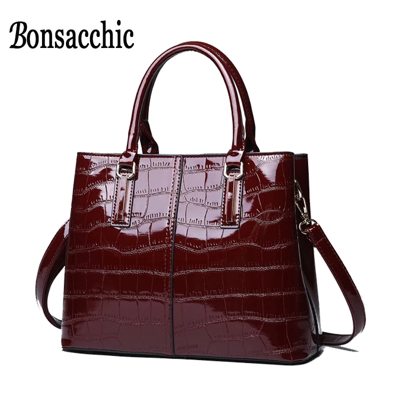 

Bonsacchic Alligator Leather Handbags Black Ladies Hand Bag Handbags Women Famous Brands Red Tote Bags for Women 2019 Sac A Main