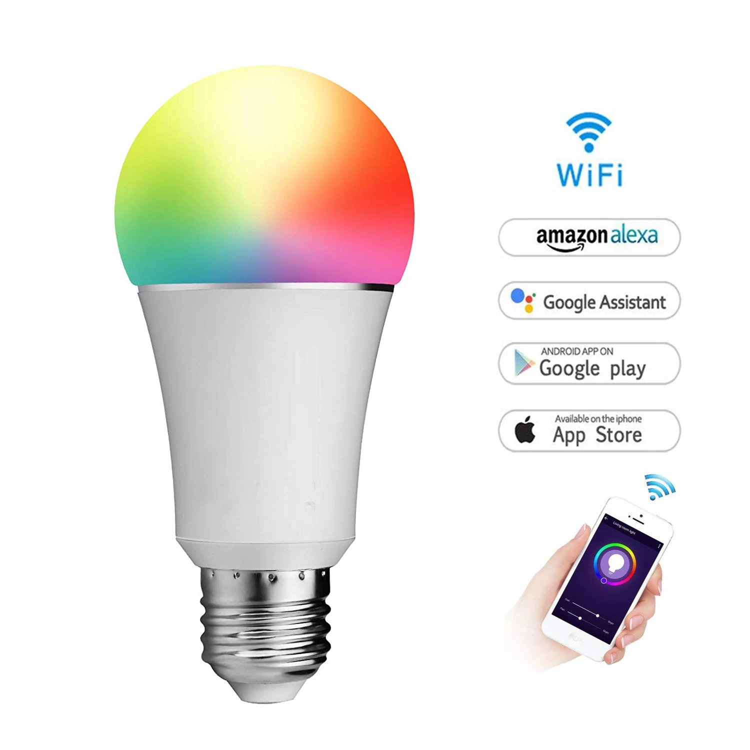 

WiFi Smart Light LED Bulb E26 60W Equivalent Multicolored Dimmable RGBW Remote Control Compatible with Alexa Echo,Google Home