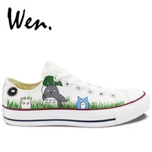 Вэнь ручная роспись обувь Аниме Повседневная обувь по индивидуальному дизайну Мой сосед Тоторо низкие мужские женские парусиновые кроссовки подарки на день рождения
