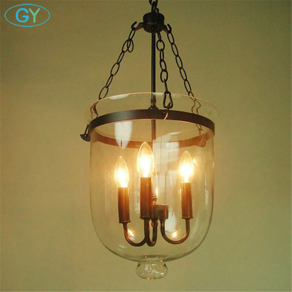 

AC100-240V Big Heavy Glass Lampshade Pendant lights vintage industrial 3pcs E14 Black chain hanging bucket lamps loft retro luz