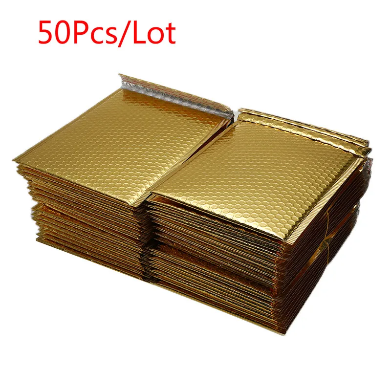 

50 PCS/Lot Different Specifications Gold Plating Paper Bubble Envelopes Bags Mailers Padded Shipping Envelope Bubble Mailing Bag