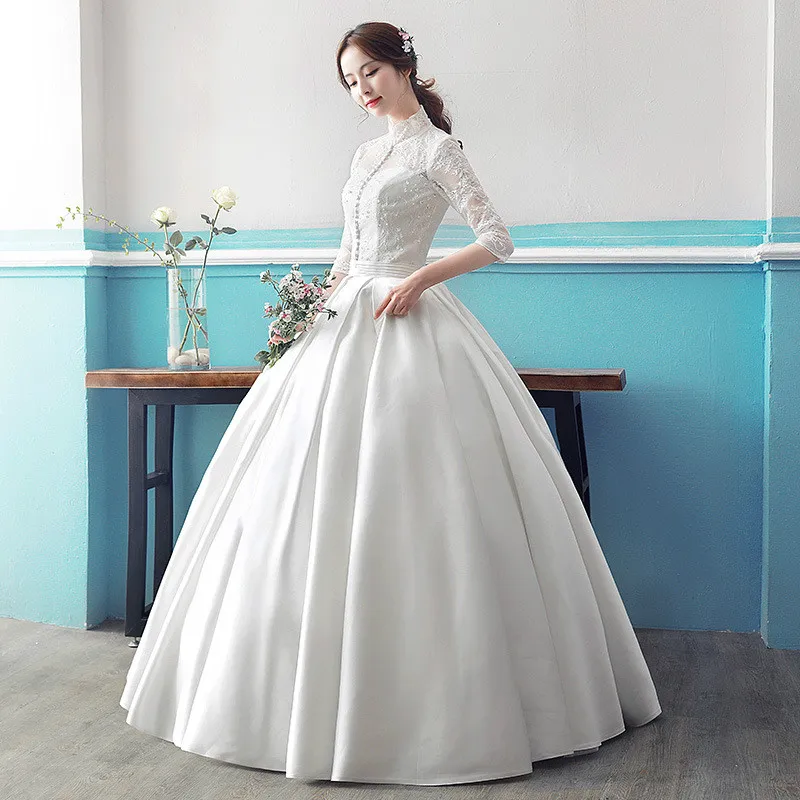 Настоящая фотография, дешевое свадебное платье с длинным рукавом, кружевное винтажное платье размера плюс, бальное платье принцессы, Vestido de Noiva