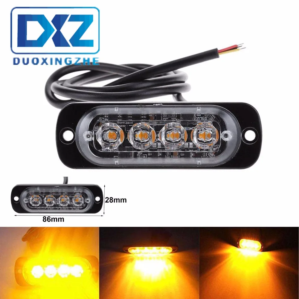 

DXZ 4LED Super Bright 12V-24V Led Strobe Emergency Warning Light Police Flashing Lightbar Grille Truck Beacon LED Side Lights