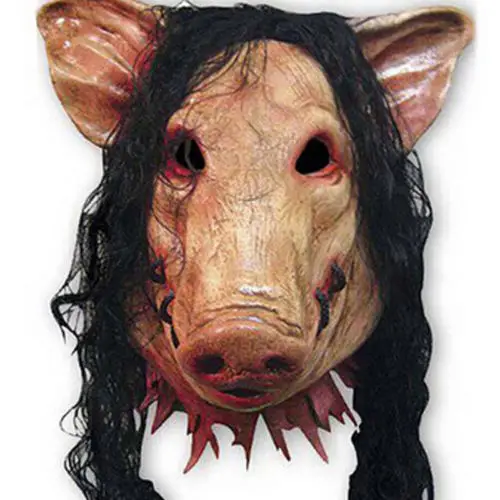 

1PC Saw Pig Head Scary Masks Novelty Halloween Mask With Hair Halloween Mask Caveira Cosplay Costume Latex Festival Supplies