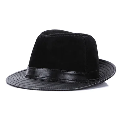 Зимние шапки Stetson Fedoras из натуральной кожи с широкими полями в британском стиле для мужчин/женщин, черные шляпы Gentman 56-58 см, джазовые хип-хоп шапки Gorras - Цвет: Scrub Black