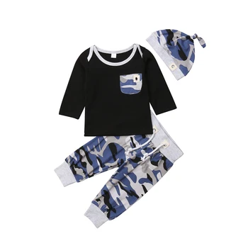 

Baby Boy Clothes T-shirt Pocket Top Camo Pants Hat 3PCS Set Casual Autumn Toddler Kid Baby Boy Clothes Set Outfits 0-24M