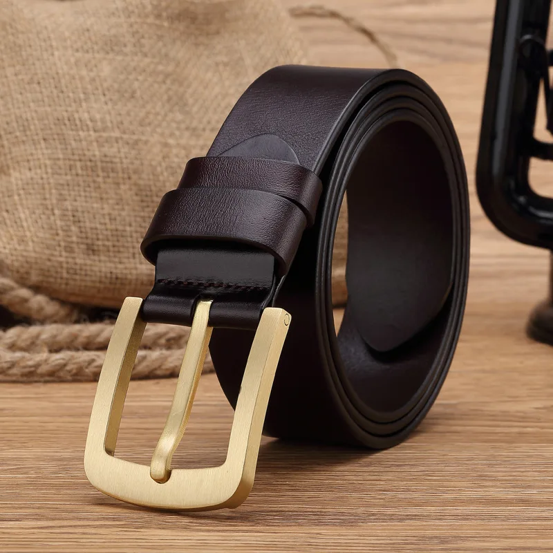 Solid Brass Buckle Mens Belts Luxury Genuine Leather Vintage Buckle Men