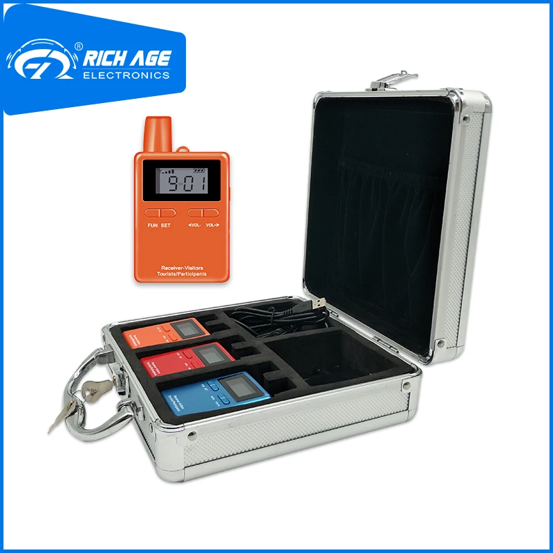 

RichiTek One Way Audio Guide System Earphone 1 Transmitter+2 Receivers For Travel Agency With Condenser Microphone