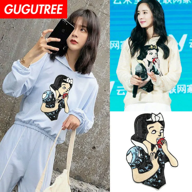 

GUGUTREE embroidery Sequins big snow patches belle patches badges applique patches for clothing XC-100