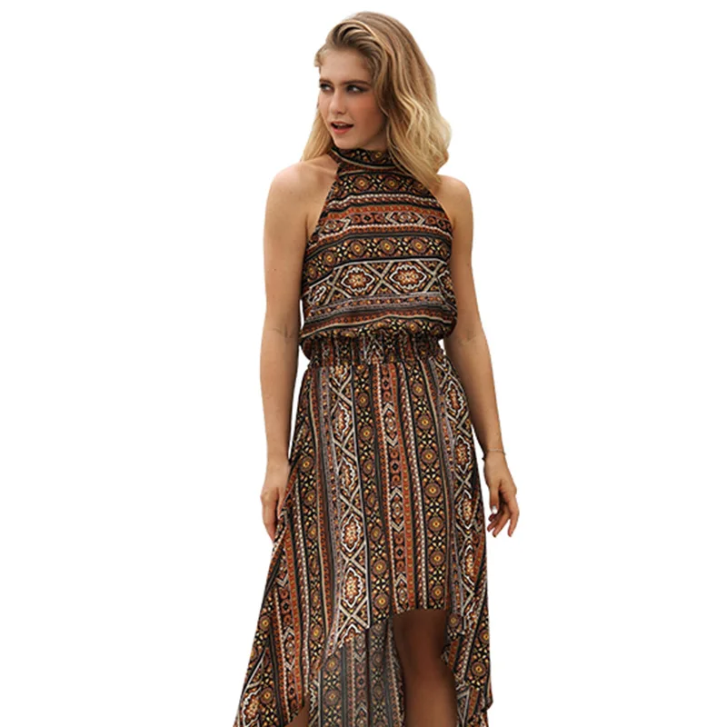 

2018 Fashion Summer Women Dress Bohemia Off Shoulder Dress Retro Printed Irregular long Dress Holiday Beach Casual Dress