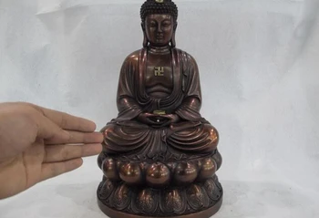 

USPS to USA S0452 16 Pure Red Bronze Copper Buddhism Tathagata Sakyamuni Amitabha Buddha Statue