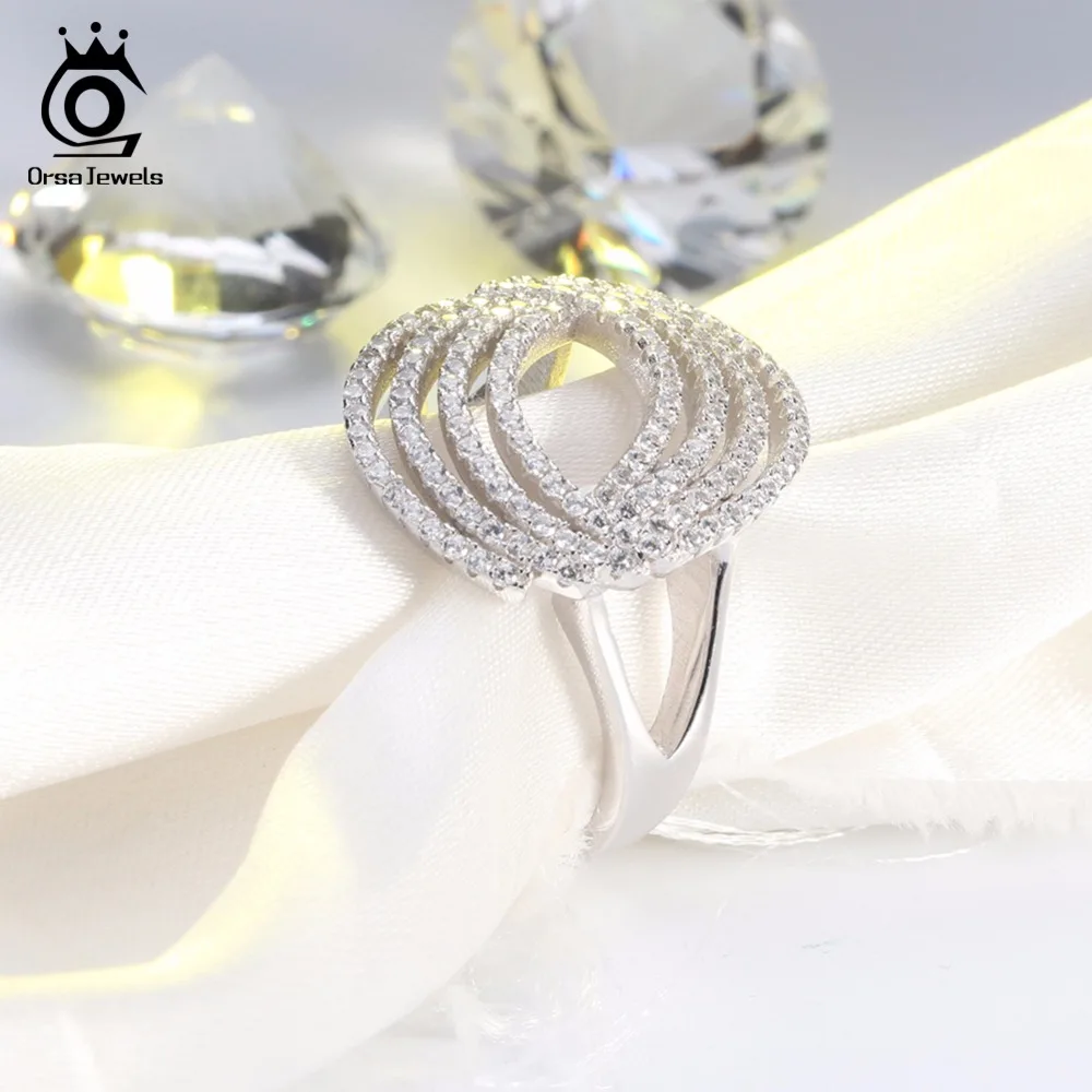 ORSA JEWELS Luxury Women Finger Rings AAA Cubic Zircon Engagement Ring Female Silver Color Wedding Band Fashion Jewelry AOR89