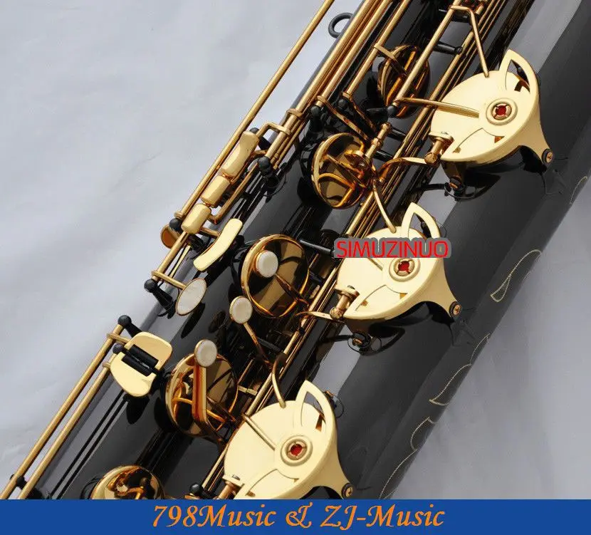Профессиональный черный никель-Золотой и золотой колокольчик Баритон саксофон высокий F# W/кожаный чехол
