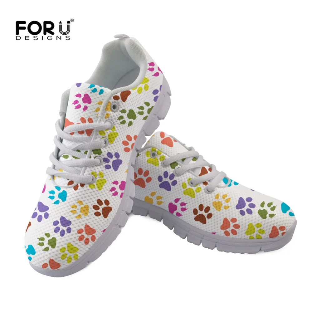 FORUDESIGNS Casual Women Shoes Flats Colorful Dog Paw Print Lace Up
