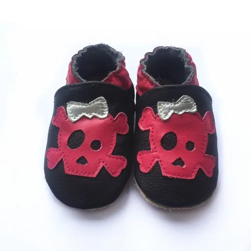 Мягкая Нескользящая детская обувь из натуральной кожи для новорожденных мальчиков и девочек; мокасины для малышей; детская обувь для детей 0-24 месяцев - Цвет: girl skull