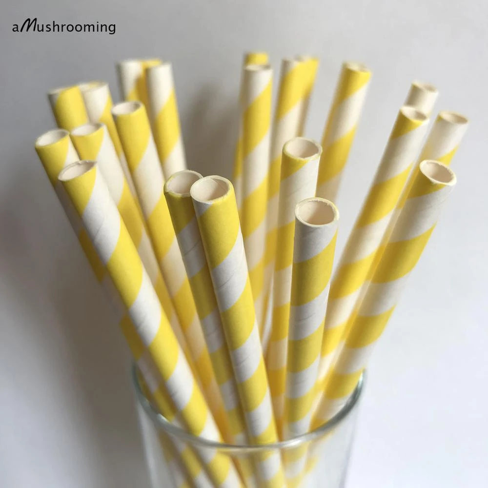 Cheap Paper Straws Floral Yellow Paper Drinking Straws Birthday 25 50 100 
