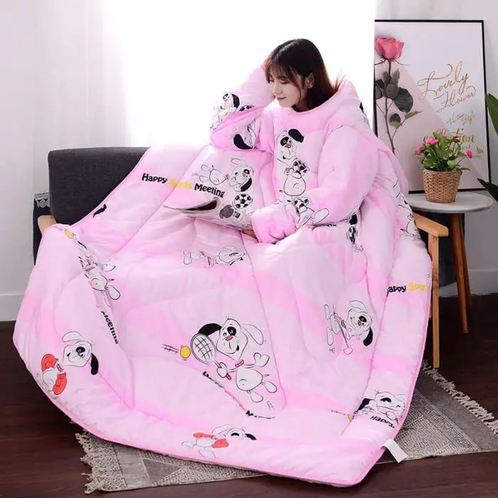 Multifunction Lazy Quilt with Sleeves Winter Warm Thickened Washed Quilt Blanket P7Ding