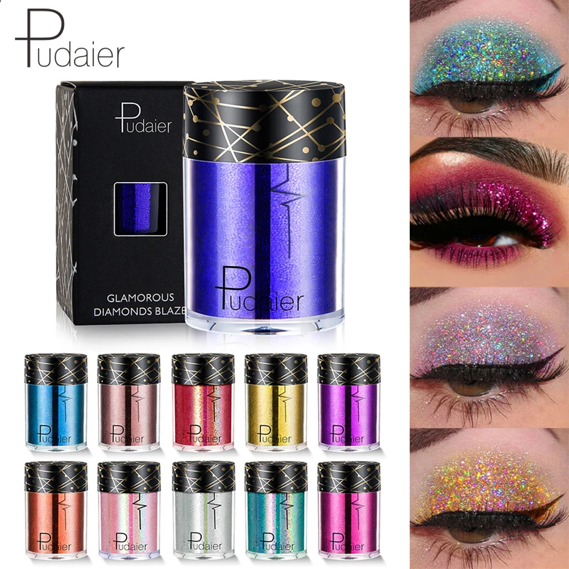 

Pudaier Glitter Eyeshadow Pigment Powder Face Lip Nail Makeup Multipurpose Glue-Free Eyeshadow Shimmer Waterproof Lasting