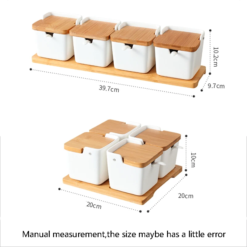 Белая керамическая квадратная банка для пряностей в скандинавском стиле с деревянной основой аксессуары для кухонной мебели бачок для масла банки для соли посуда