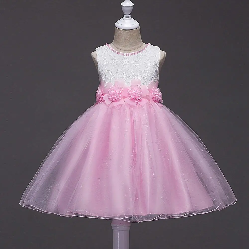 ANGELSBRIDEP/Платья с цветочным узором для девочек кружевное бальное платье без бретелек длиной до колена с цветочным рисунком, платья для первого причастия для девочек, пышные платья - Цвет: Розовый