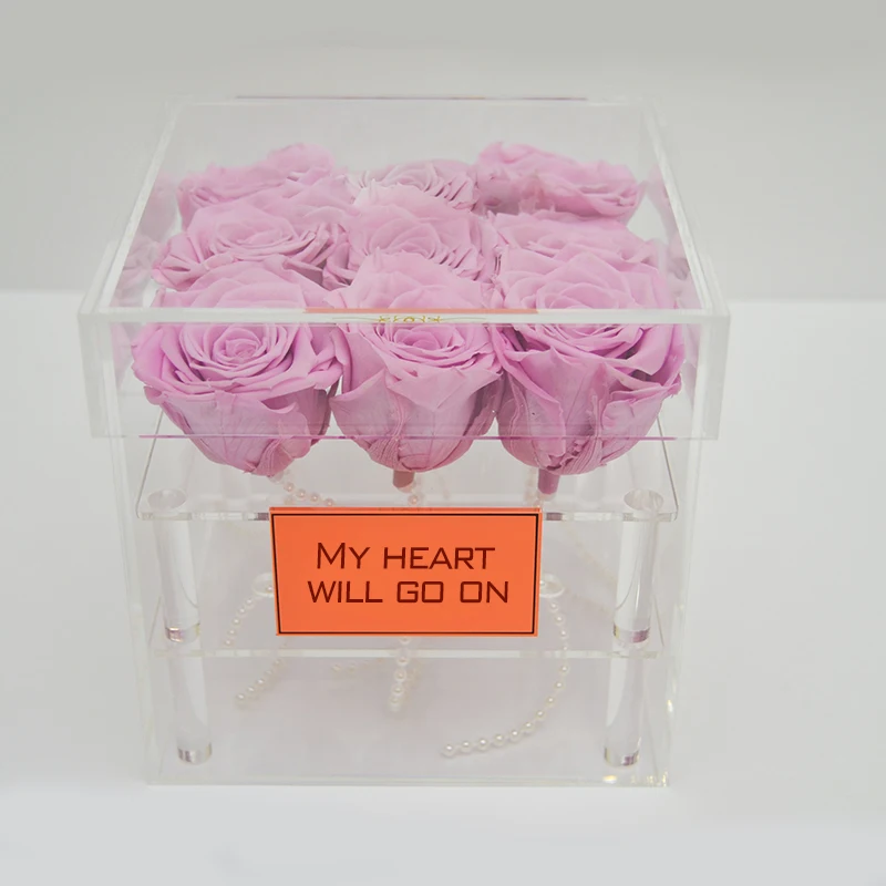 

Acrylic Purple Rose Flower Box 9 holes Transparent Makeup Organizer Cosmetic Case With Lid Storage Box for Flower