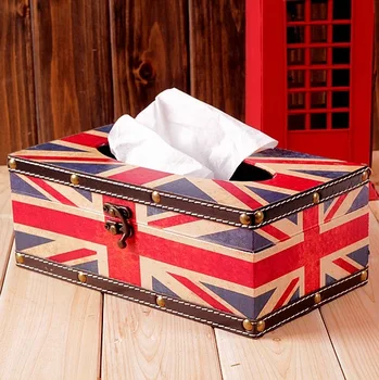 

Waterproof Tissue Box Creative Storage Leather Bags Cargo Sundries Bag Storage Desktop Tissue Box England American Flag Model