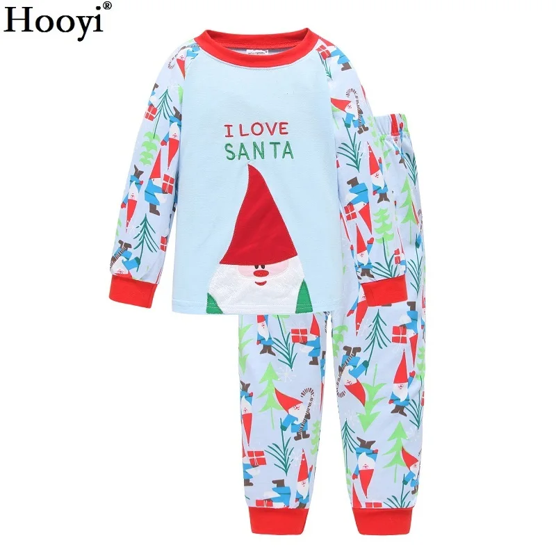 Hooyi мальчиков Рождественская пижама хлопок дети красный Санта Футболка зеленый красный, белый брюки с полосками для девочек пижамы с деревом одежда - Цвет: XM20