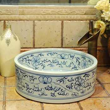 

Art wash basin Ceramic Counter Top Wash Basin Bathroom Sinks porcelain sink blue and white handmade