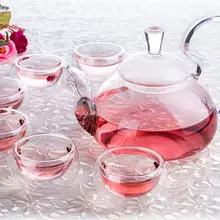 1х набор чайников-780 мл термостойкий стеклянный чайник с высокой ручкой+ 6х чашки с двойными стенками+ Круглый чайник с подогревом