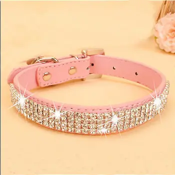 

Bling Rhinestone Dog Collars Pet PU Leather Crystal Diamond Puppy Pet Collar Pink Red Collars And Leashes For Dog Accessories