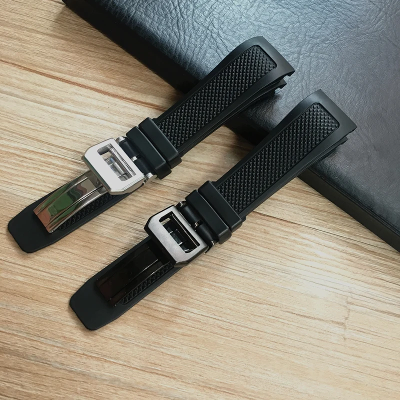 

Curved End 22mm Black Soft Silicone Rubber Watch band For IWC PORTUGIESER YACHT CLUB CHRONOGRAPH IW390502 IW390209 Watch Strap