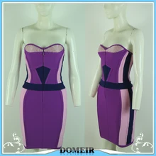 Sexy and daring bodycon bandage dress fashionable strapless purple bandage dress for the women DM610