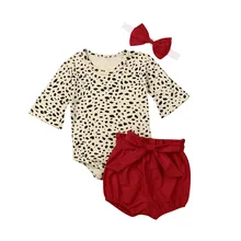 Focusnorm/летний комплект одежды для новорожденных девочек, топ с длинными рукавами, Детский комбинезон с принтом леопарда шорты и повязка на голову, комплект одежды из 3 предметов