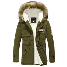 Linner lana hombres chaqueta de invierno verde del ejército 2018 hombres de invierno gruesa caliente Pieles de animales collar Chaquetas hombres parka con capucha hombres abrigo
