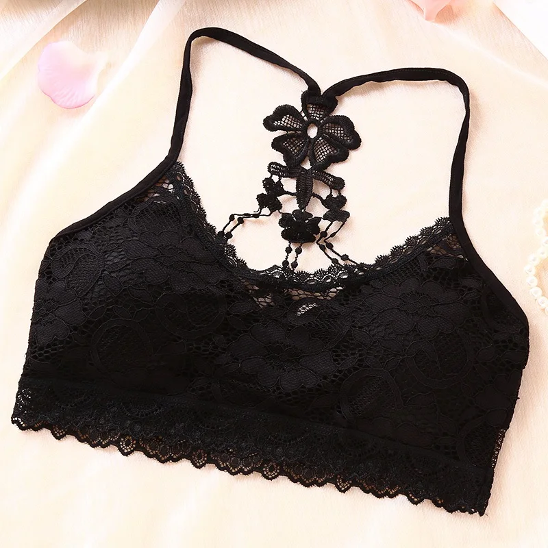 

Women Padded Fitness Stretch Bralette Lace Bras Charming Lace Racer Back Underwear