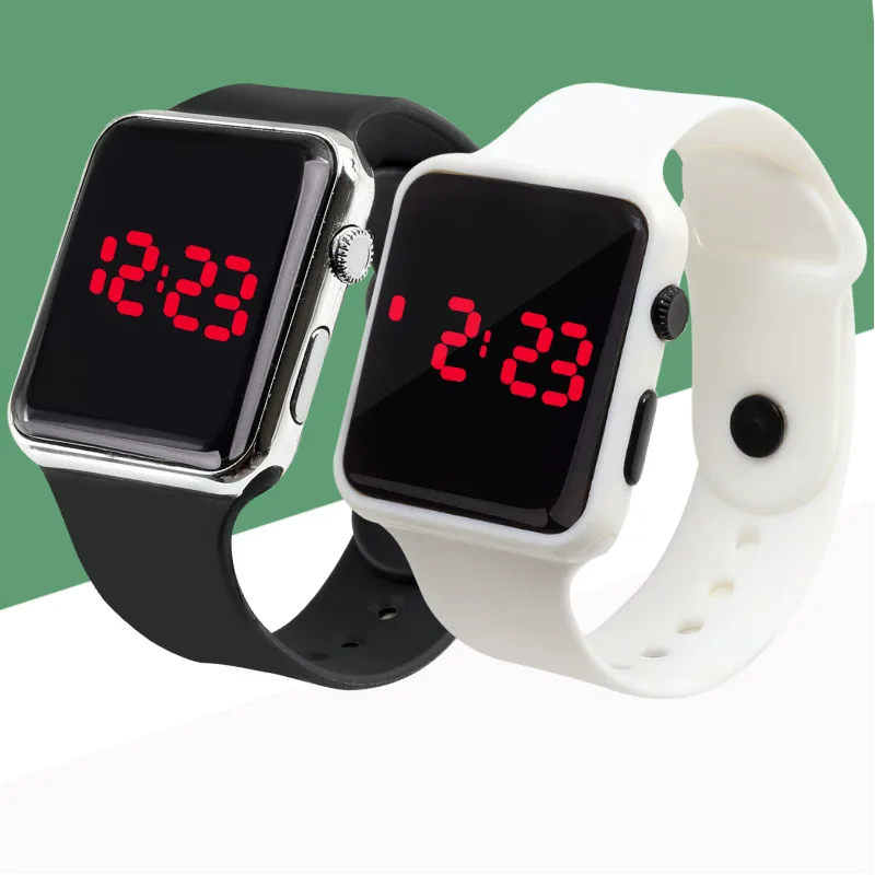 

Outdoor Sport Digital Watch Men Women LED Square Dial Silicone Bracelet Multifunction WristWatches Kids Electronic Student Clock
