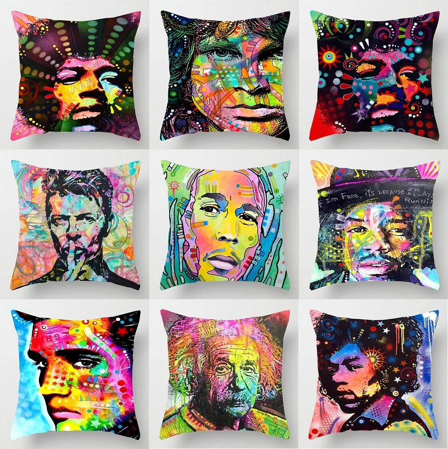 

Bob Marley David Bowie Cushion Covers Picasso Einstein Art Pillow Cover Case Bedroom Sofa Decoration