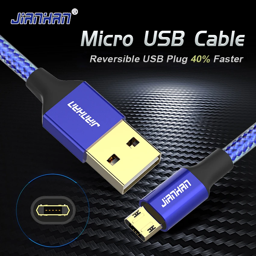 Двусторонний микро USB кабель 5V2A для быстрой зарядки и передачи данных для samsung, Xiaomi, Android Phone, плетеный шнур питания plu