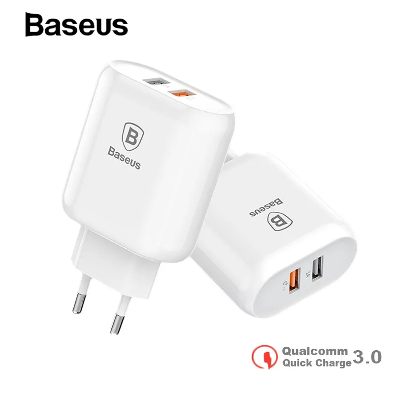 

Baseus Dual USB Quick Charger 3.0 for iPhone 8 7 EU Plug USB Charger Adapter for Samsung S9 S8 Xiaomi Fast Mobile Phone Charger