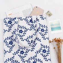 Yile хлопок лен Эко многоразовые Тотализатор Сумка синий цветочный L257