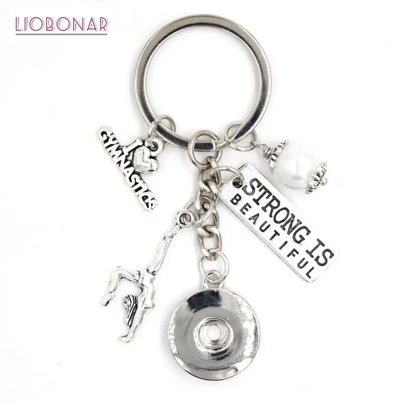 10pcs Wholesale 18mm Snap Jewelry I Love Gymnastics Key Chain Snap Keychain Handbag Charm Key