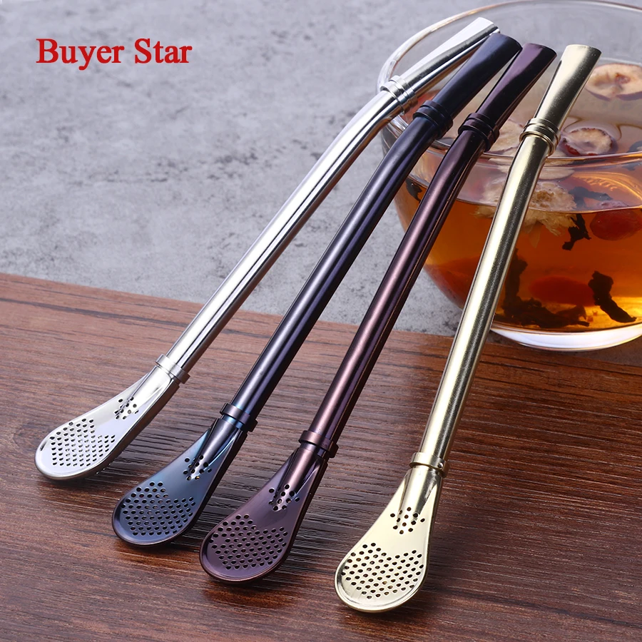 8pcs/Set Yerba Mate Gourd Bombilla 4 Colored Tea Barware Filtered Straws Stainless Steel Drinking Straws Filter+2 Cleaning Brush